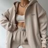 Damen Langarm Fleece Bedrucktes Kapuzensweatshirt und Lässige Hose Zweiteiliges Set