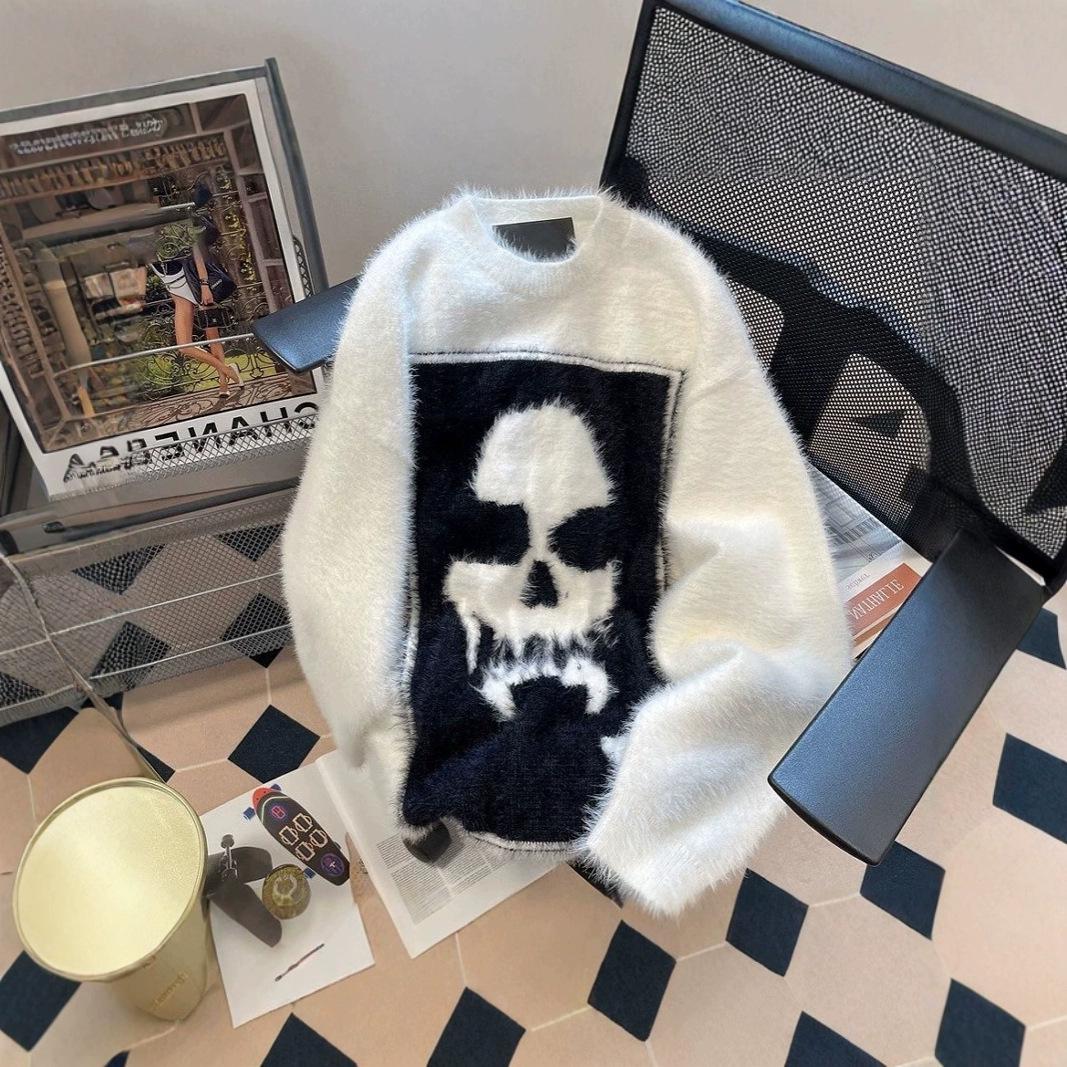 

Зимний ретро панк свитер для пары с черепом Double Extra Large белый