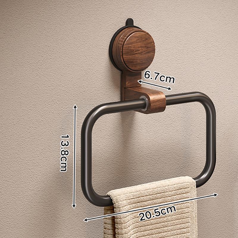 Vintage Walnut Wood Towel Ring with Suction Cup Mount, No-Drill Wall-Mounted Bathroom Towel Holder