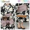 Yukata 3 Piece Set Color Contrast Dignified Summer Camellia Japanese Style Kushyu Fluffy Heiko Obi Thong Geta Set Black One Size Fits Most [RAVIR]