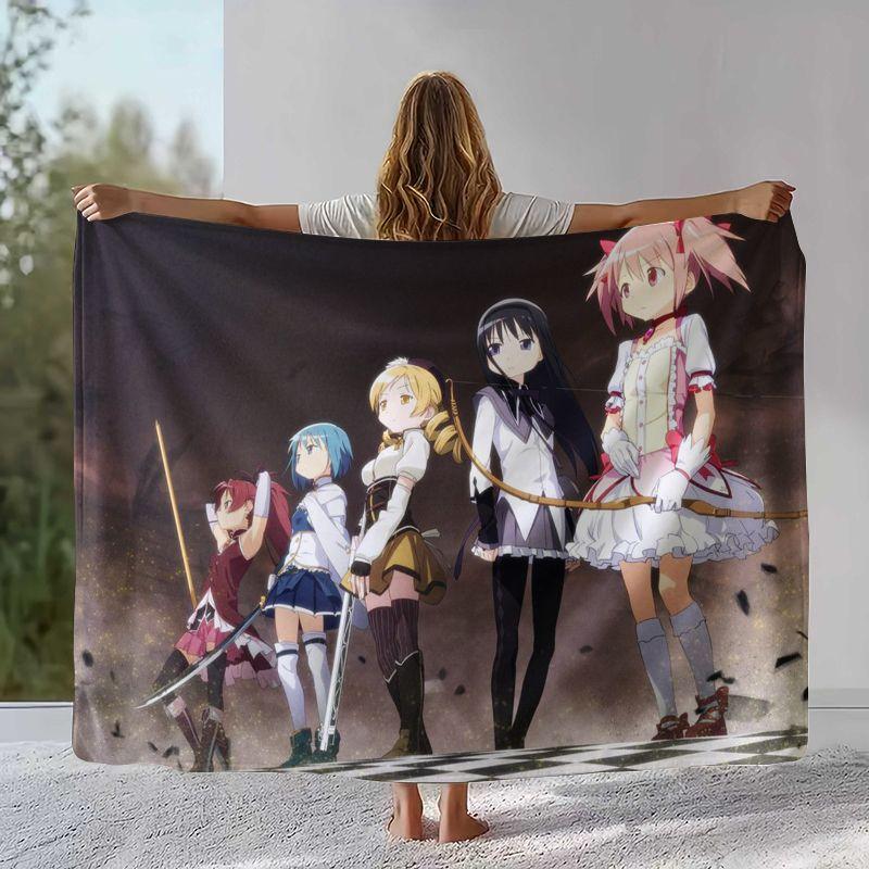 Cute Puella Magi Madoka Magica Cartoon Flannel Blanket,Ultra Soft Warm Plush Throw for Home Bedroom Bed Sofa Cover Office Picnic