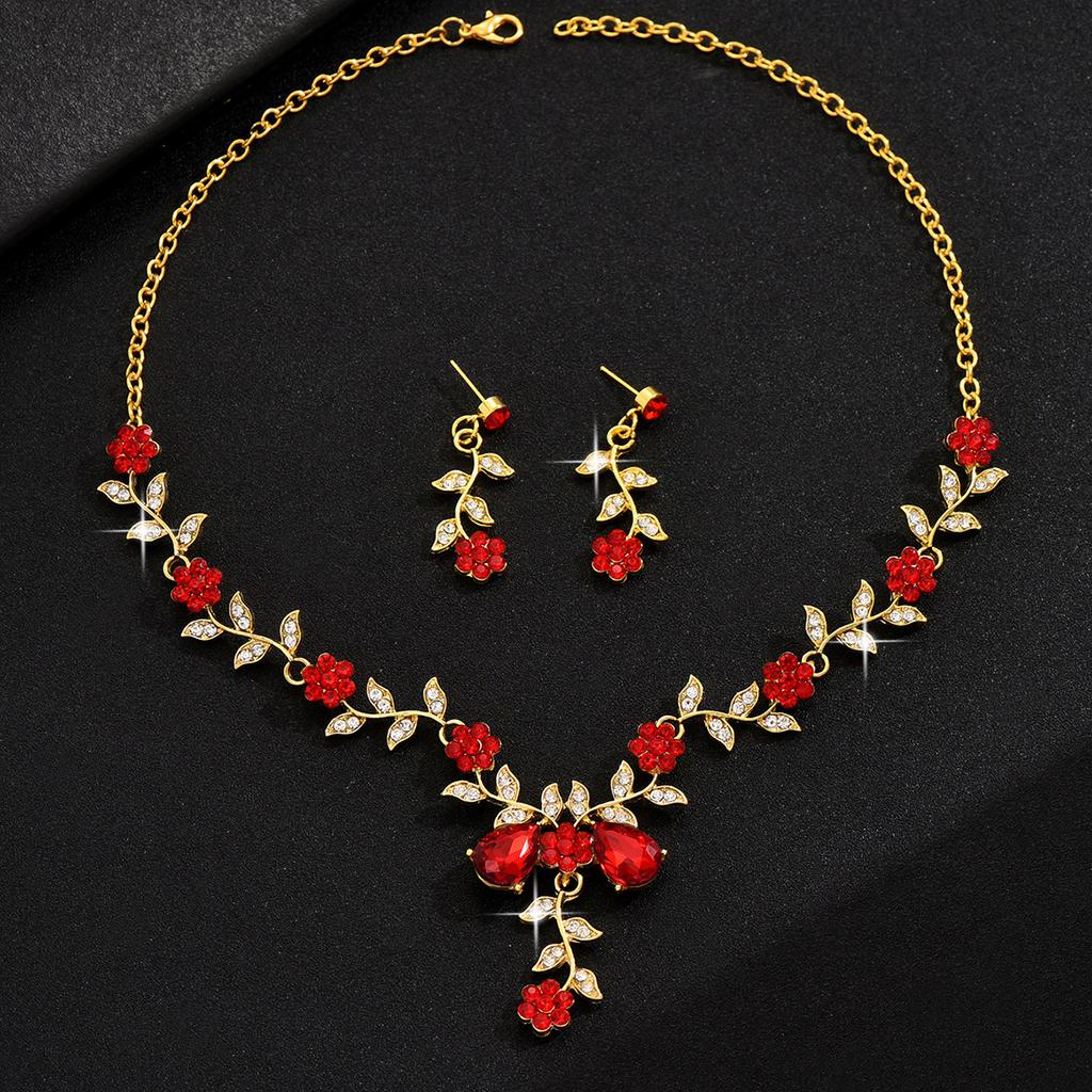 Designer Wedding Zircon Set Zircon Women Sunflower Style Alloy Water Drop Bridal Dress Accessories Necklace Earring Set