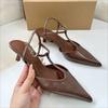 Fashion High Quality Low Heel Ankle Strap Summer Women Modern Sandals Sexy T-Strap Pointed Toe Soft Leather Elegant Office Lady Shoes