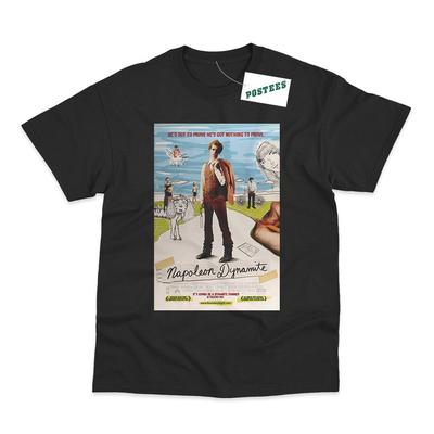 T-shirt Nera/Bianca Stampata DTG Ispirata al Poster del Film Napoleon Dynamite