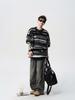 Unisex Mohair Round Neck Color Block Stripe Sweater - Autumn/Winter Casual Loose Fit