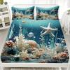 3pcs Fitted Sheet Sets 3D Printed Coral Reef Seaworld Soft Washable 100% Polyester Flat Sheet With 2 PillowcasesHome Decoration