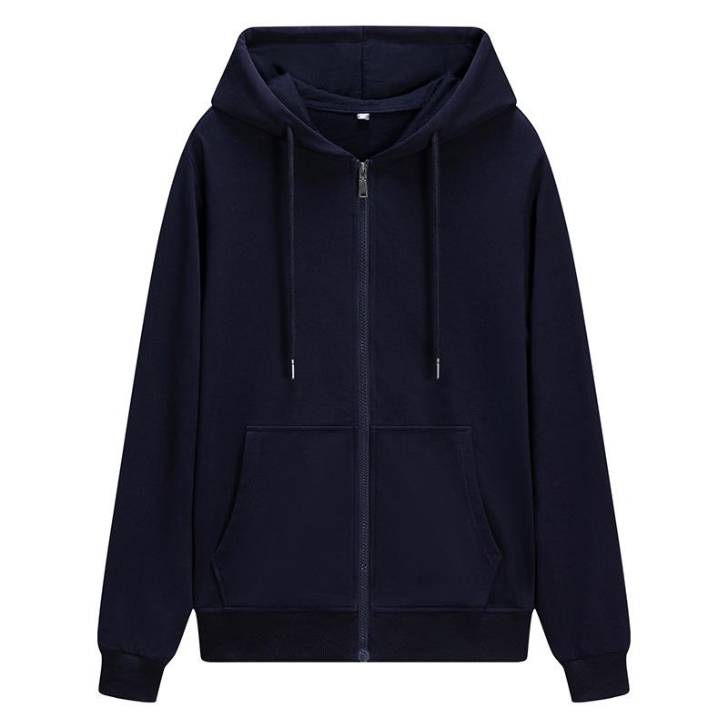 100% Cotton Cardigan Zipper Sweater Hooded Autumn and Winter Loose Sports Casual Jacket Top Men