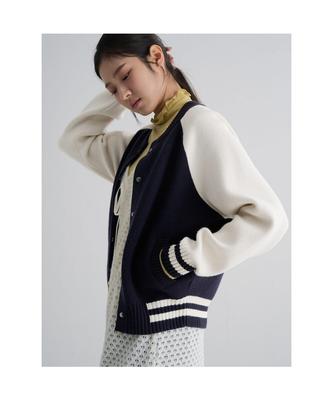 Color Block Knit Outerwear Navy