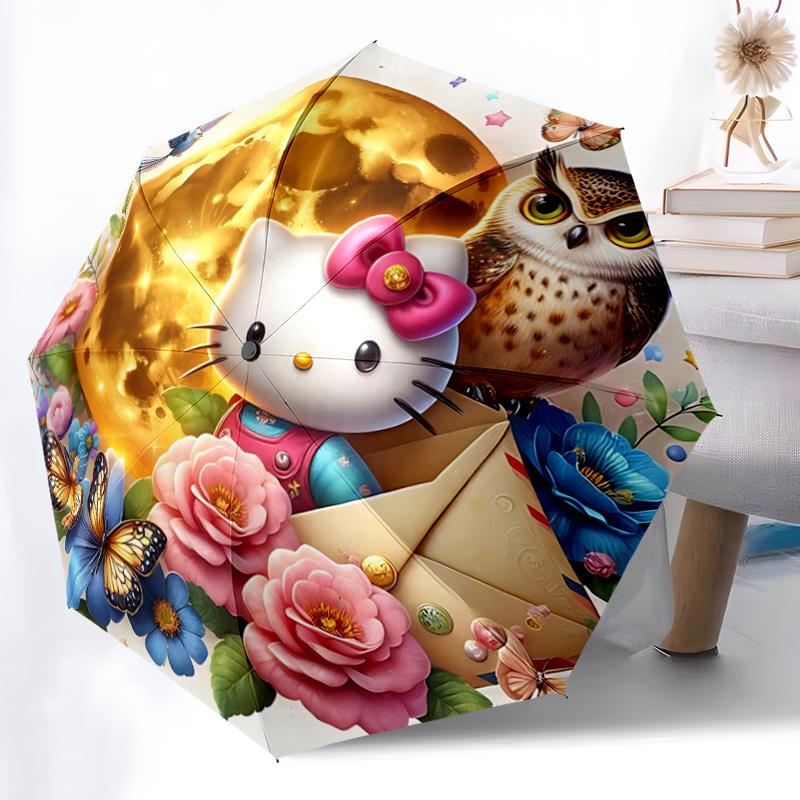 1pc Golden Moonlit Hello Kitty Automatic Opening/Closing Umbrella with Foldable Design, 8-Bone Iron Frame Outdoor Umbrella for Festive Gifts, Travel,