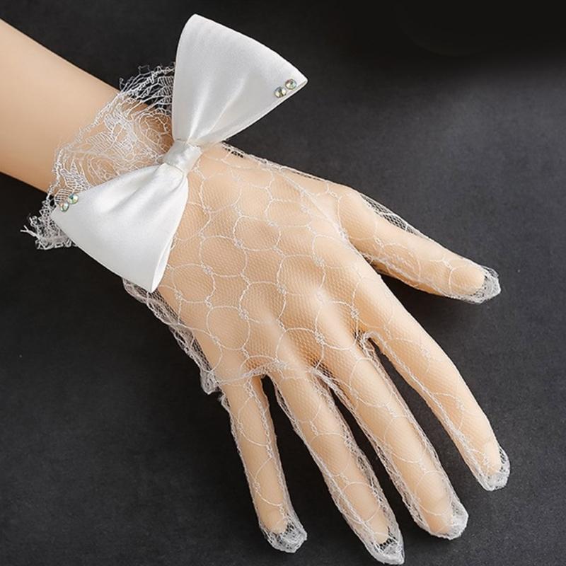 Wedding Lace Gloves Pearls Proms Gloves for Operas Stage Performances Evening Dinner Women Gloves Lady Gloves