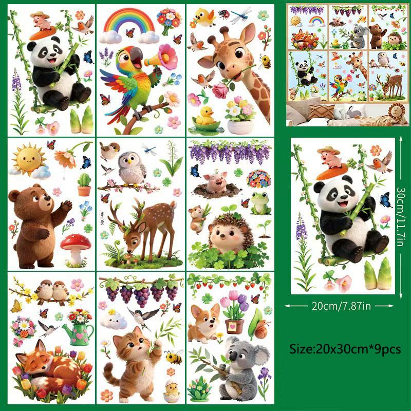 

Весняні Мультяшні Тварини Статичні Наклейки для Вікна Спальні Стіни ПВХ Скляна Декорація 20x30cm*9pcs різнокольоровий