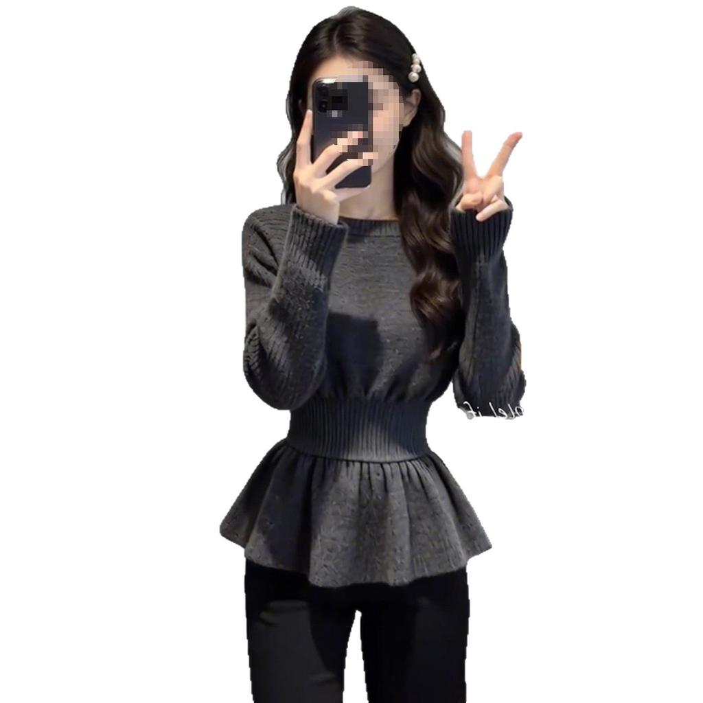 French Waist Primer Sweater Women's Autumn and Winter Large Size Fat Mm Thin and Meat-covering Design Ruffle Edge Knitted Sweater Top