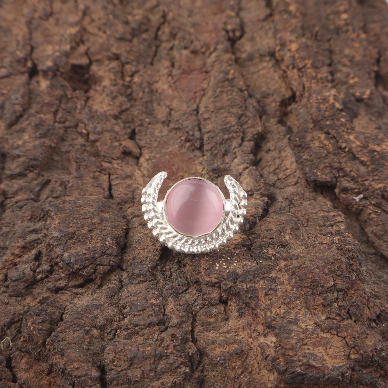 

Сделка ко Дню сестер Розовый камень «кошачий глаз» Подарок жене Коктейльное кольцо Ювелирные изделия Серебро 925 пробы RR-48-37 15