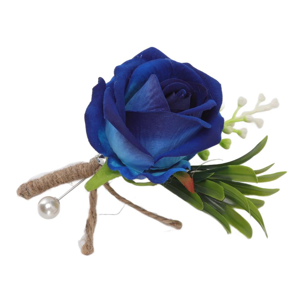 5PCS Wedding Boutonniere Pin Fixed Plastic Artificial Flower Corsage for Bride and Groom Blue
