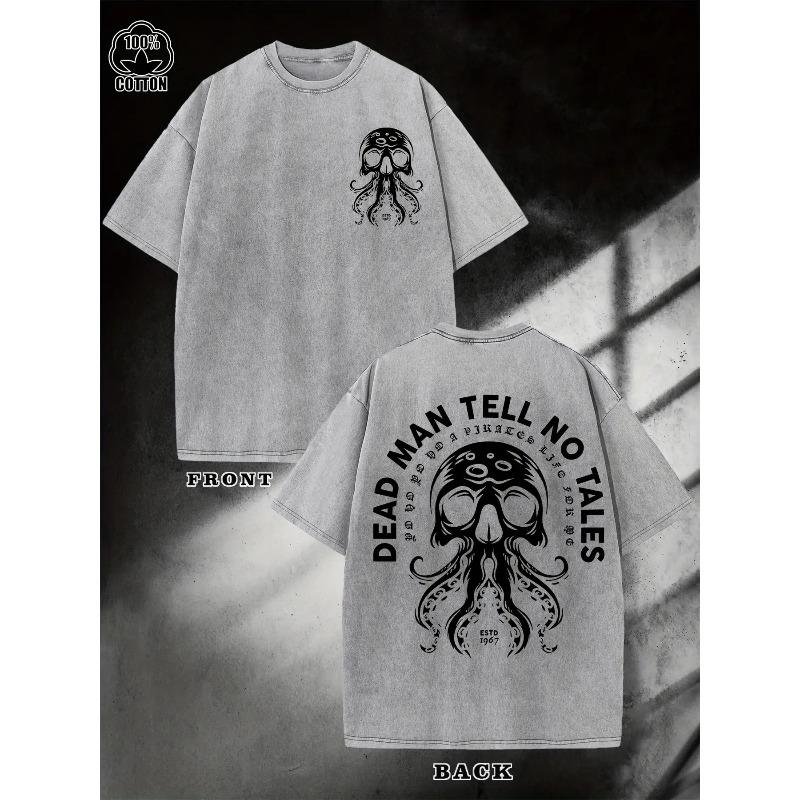

Washed T-Shirt for Men - A Loose Short Sleeve Top with a Skull And Octopus Tentacle Motif,Suitable for Machine Washing And for Everyday Casual Outfits 5XL сірий