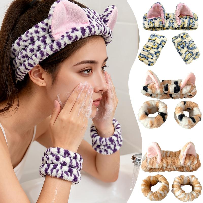 1 Set Absorbent Wristband Hair Styling Elastic Headband Plush Face Wash Cute Makeup Toiletries Multiple Colors