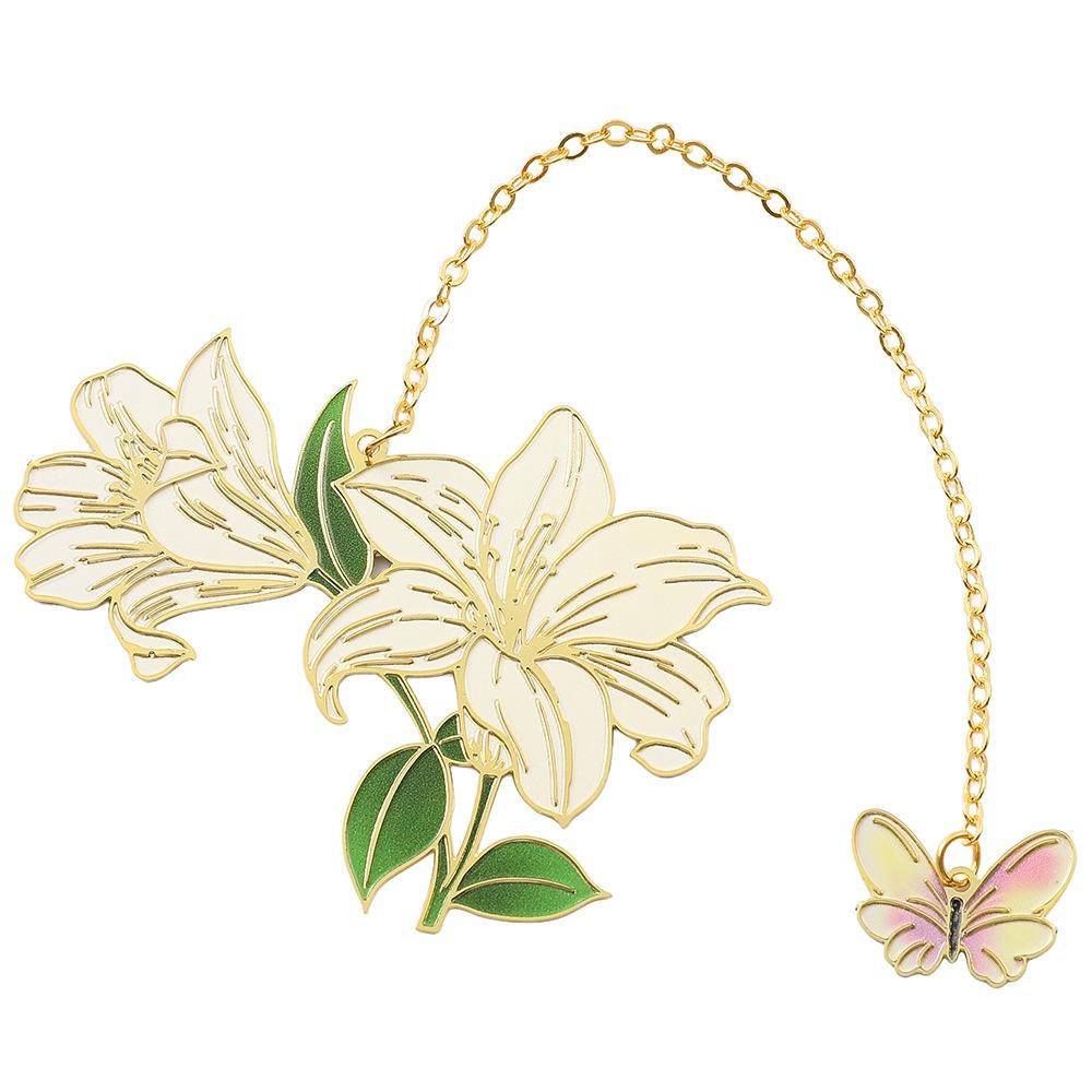 Creative Metal Lotus Flower Bookmark Painted Pendant Brass Bookmark Tassel Chinese Style Reading Markers Stationery