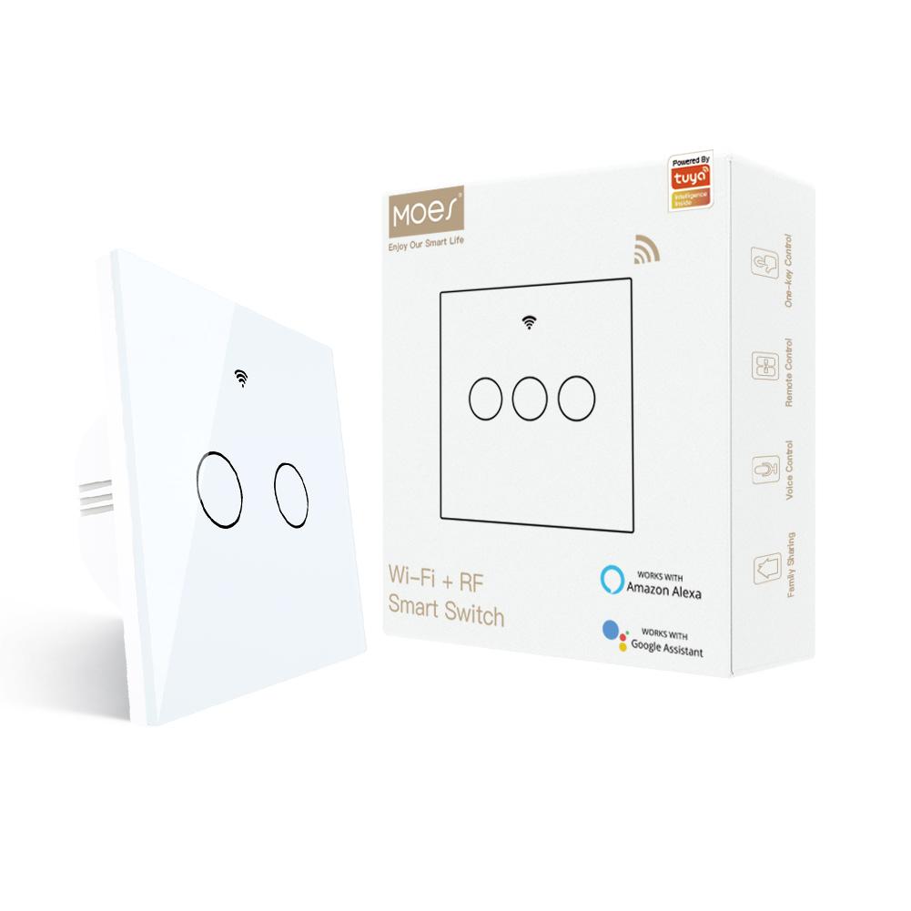 MOES Tuya  1/2/3 Gang  WiFi Smart Touch Wall Glass Switch Relay Status No Neutral Wire Needed RF433 Voice Control