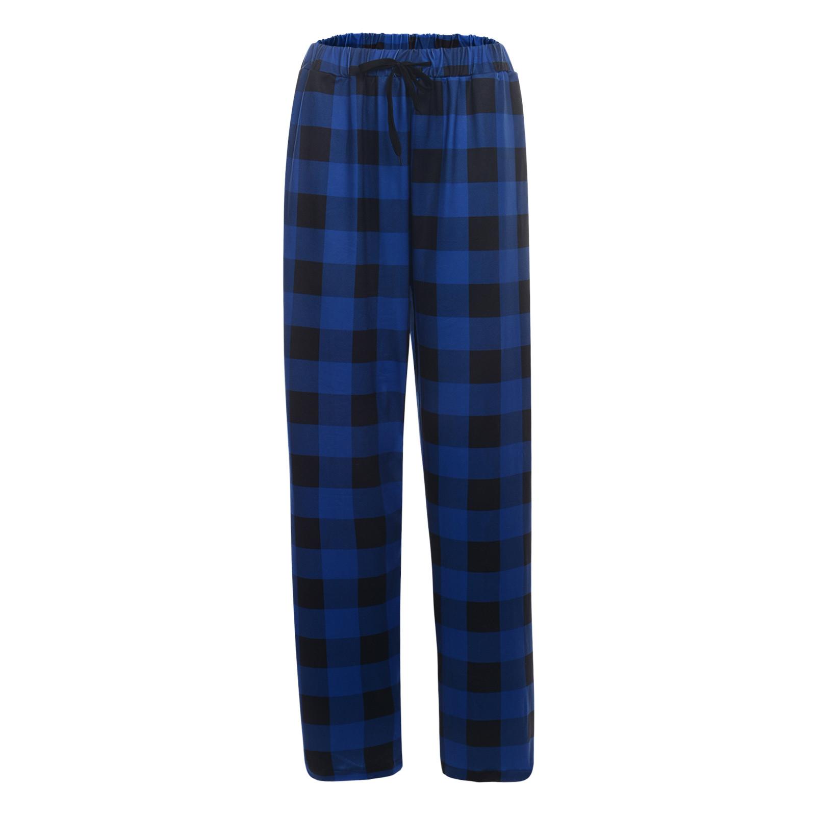 Mens  Winter Plaid Printed Pants Full Length Long Trousers Sports Pants L синий