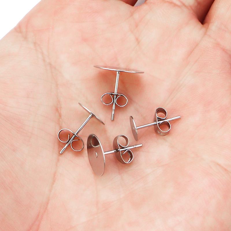 Real Gold Plated Stainless Steel Blank Post Earring Studs Base Pins With Earring Plug Findings Ear Back For Jewelry Accessories
