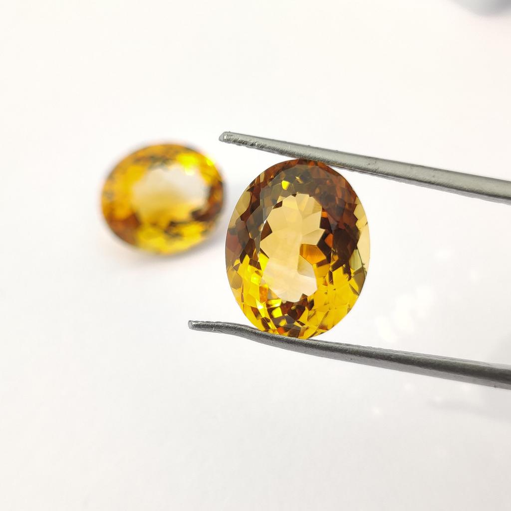 Earrings Making Oval Cut Eye Clean Citrine Stones, 2 Pieces Set Natural Citrine Gemstone, 10.70 Carat, 12 To 13 Mm Size.