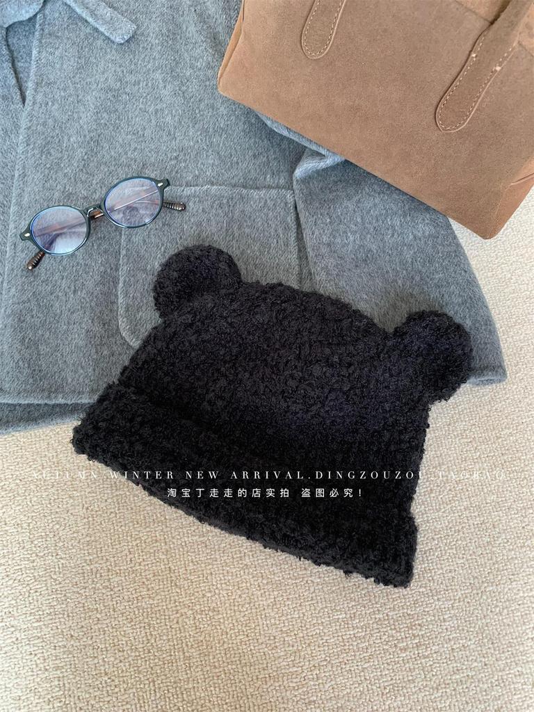 Soft Glutinous Cute Handmade Ears Bear Hat Women's Autumn and Winter Warm Curling Ear Protector Wool Hat