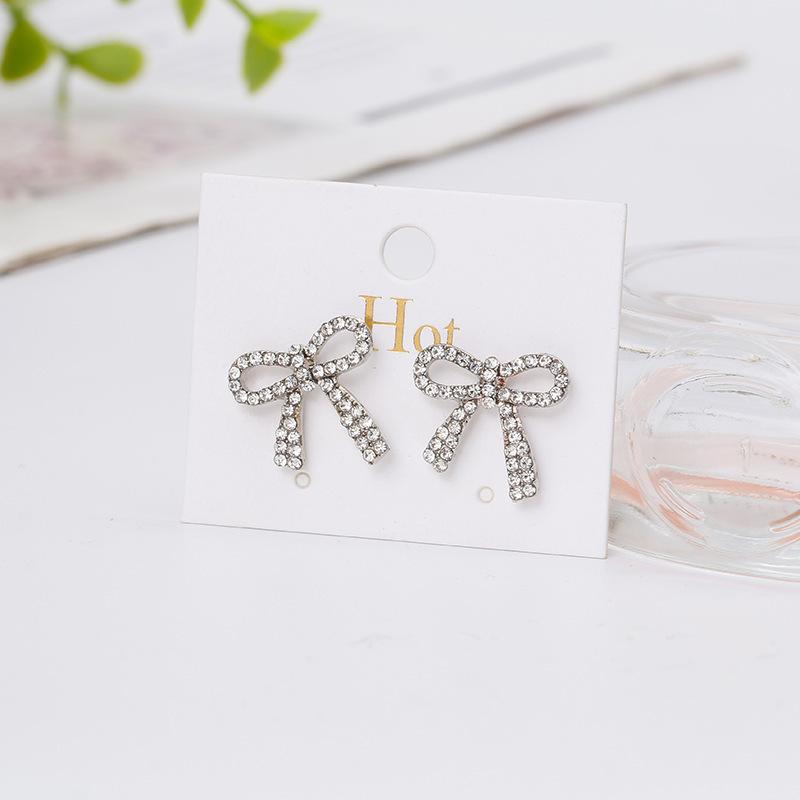 

S925 Silver Needle Simple Temperament Rhinestone Bow Earrings Women s Earrings New Trendy Korean Internet celebrity exquisite earrings