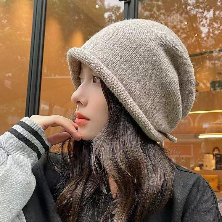 Drawstring stacking hat children autumn and winter show their faces small cold hat warm knitted hat bag head wool hat men
