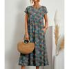 IHUASU Fashion Women's Loose Cotton Linen Sleeveless Crew Neck Print Summer Dress