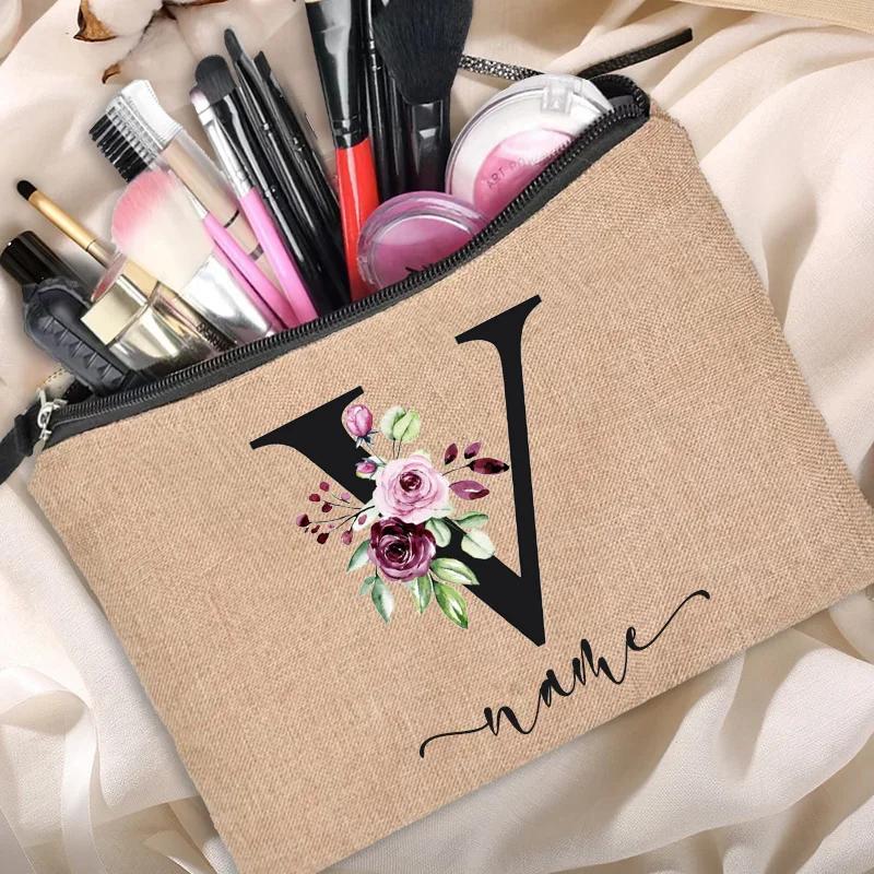 Personalized Linen Makeup Bag Able Women's Travel Shopping Beauty Portable Single Party Decoration Gift