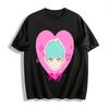 Cute Love Heart Blue-haired Boy Printed T-shirt Unisex Casual Loose Crew Neck Short Sleeve Top Pure Cotton T-shirt