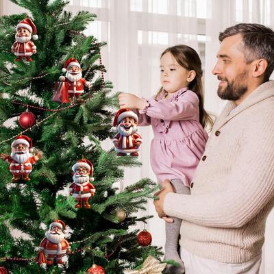 2pcs Santa Claus Ornament 2D Acrylic Cartoon Santa Claus Christmas Hanging Decoration for Christmas Tree Doors Windows Walls Decor