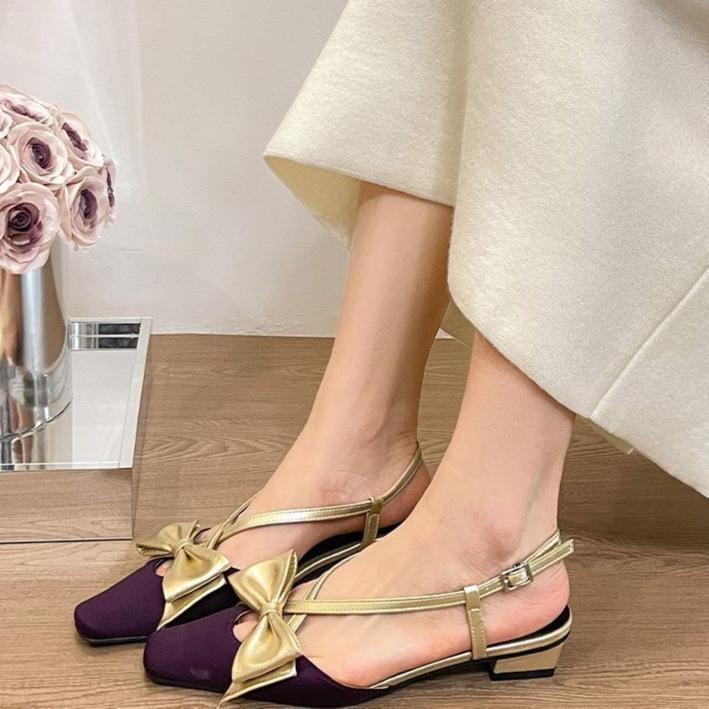 French bow design bag head sandals summer 2025 new versatile single shoes empty high heels fairy shoes