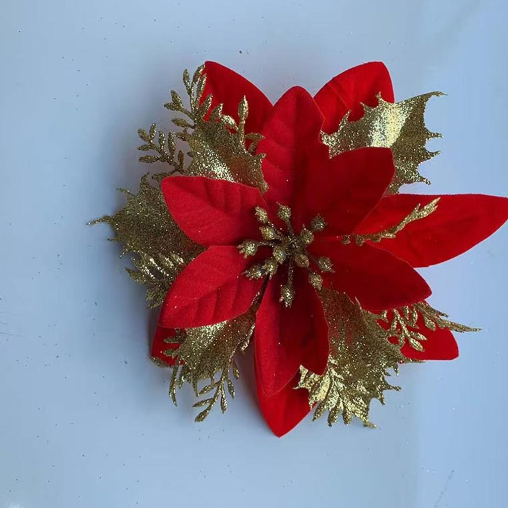 Premium Artificial Christmas Flowers with Glitter Poinsettia, Non-electric, Feather-free, Ideal for Holiday Wreath and Garland Decoration