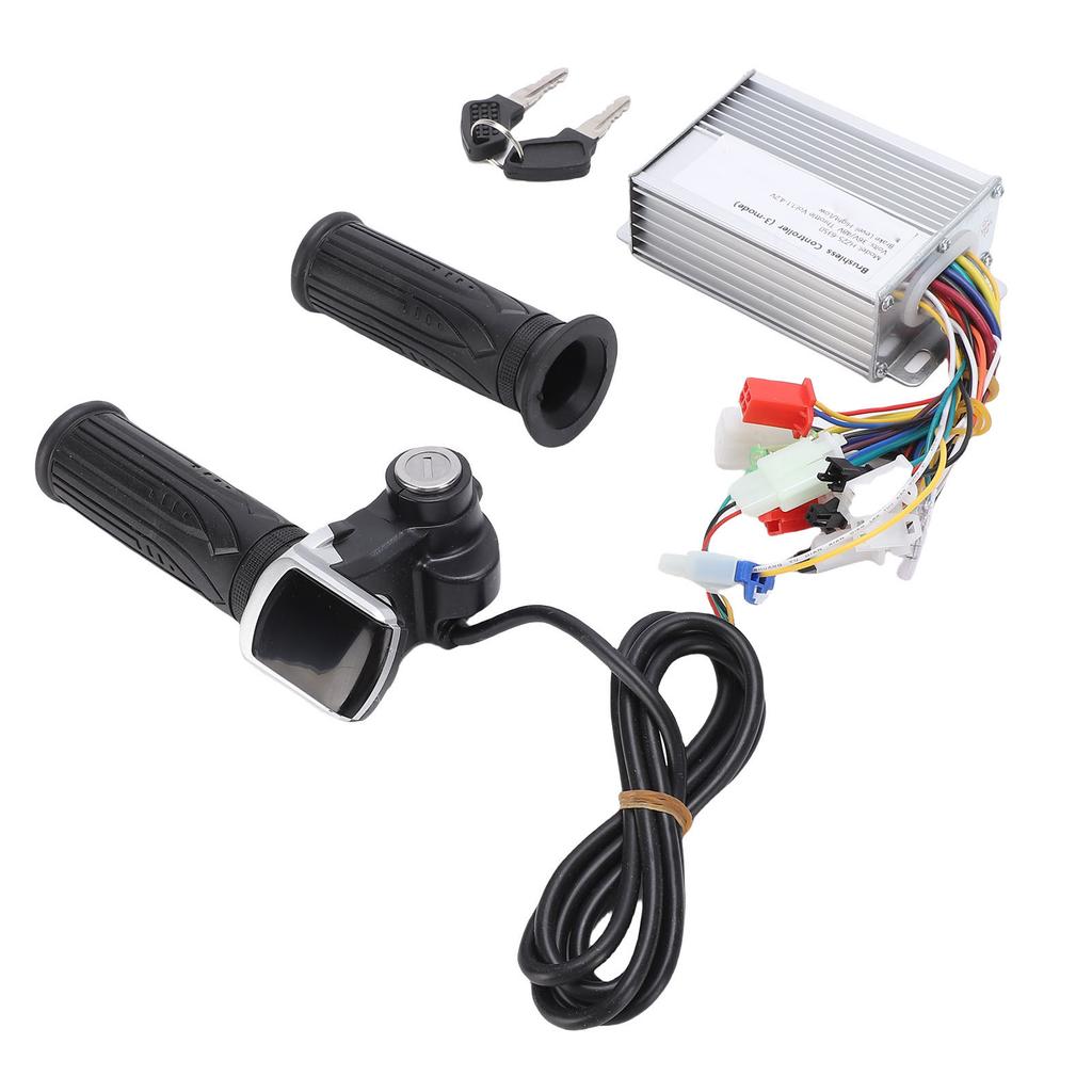 Electric Bike Controller Kit Brushless Motor Controller with Throttle Handle Grip Keys for Electric Scooter Modification