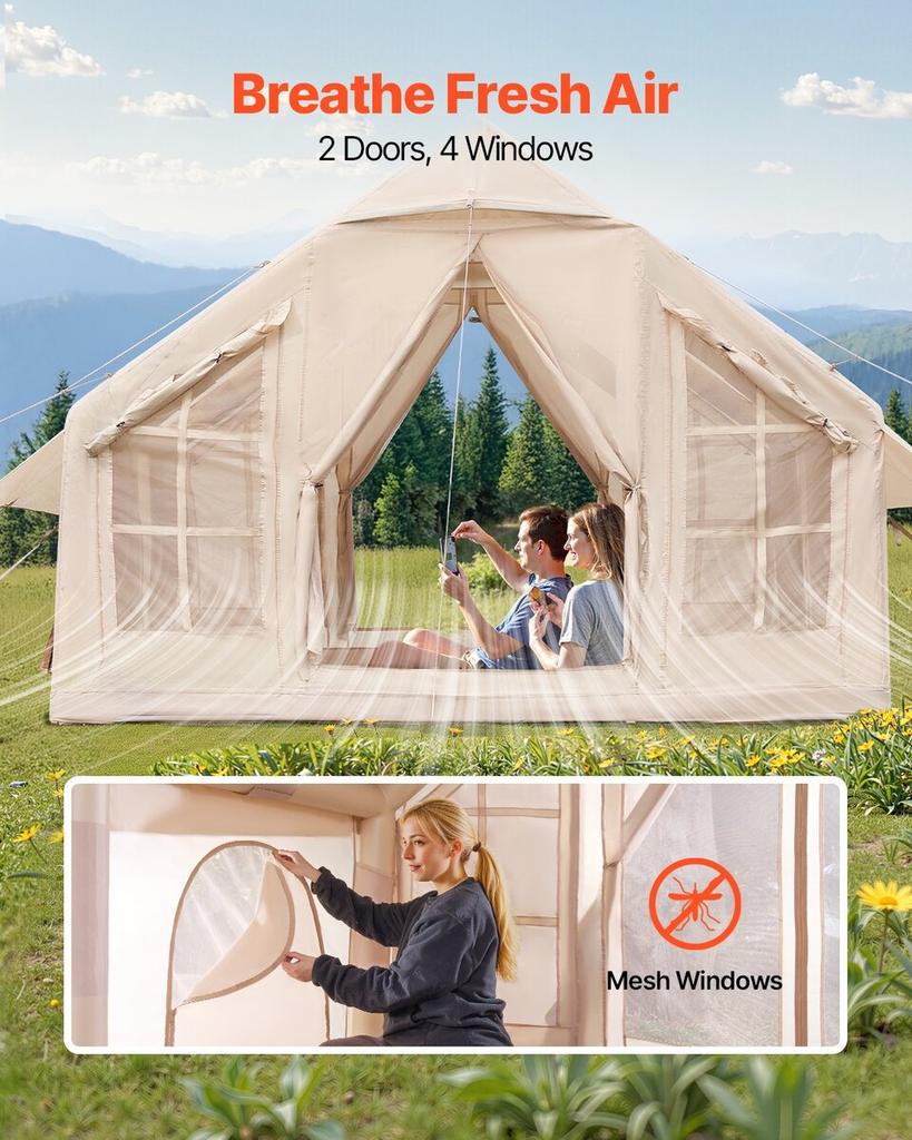 Aufblasbares Zelt für Camping 4-6 Personen Glamping-Zelt mit Pumpe Einfach aufzubauen