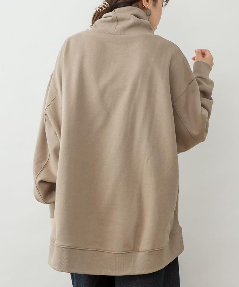 atONE Ribbed Turtleneck Plus Sizes Light Khaki ATK-0114 Women's Fleece-Lined Pullover, 4L-5L,