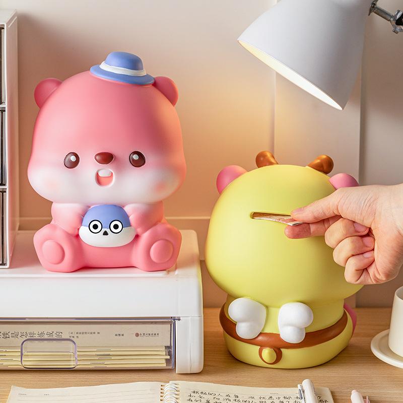 Niedliches kleines Fanlubi Sparschwein mit Kleber Sturzsicher Große Kapazität Münzaufbewahrung Sparschwein Dekoration