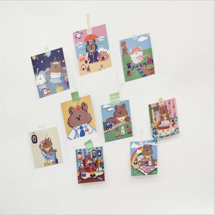 Korean Cute Bear Diary Decoration: INS Style Postcard & Wall Sticker Set