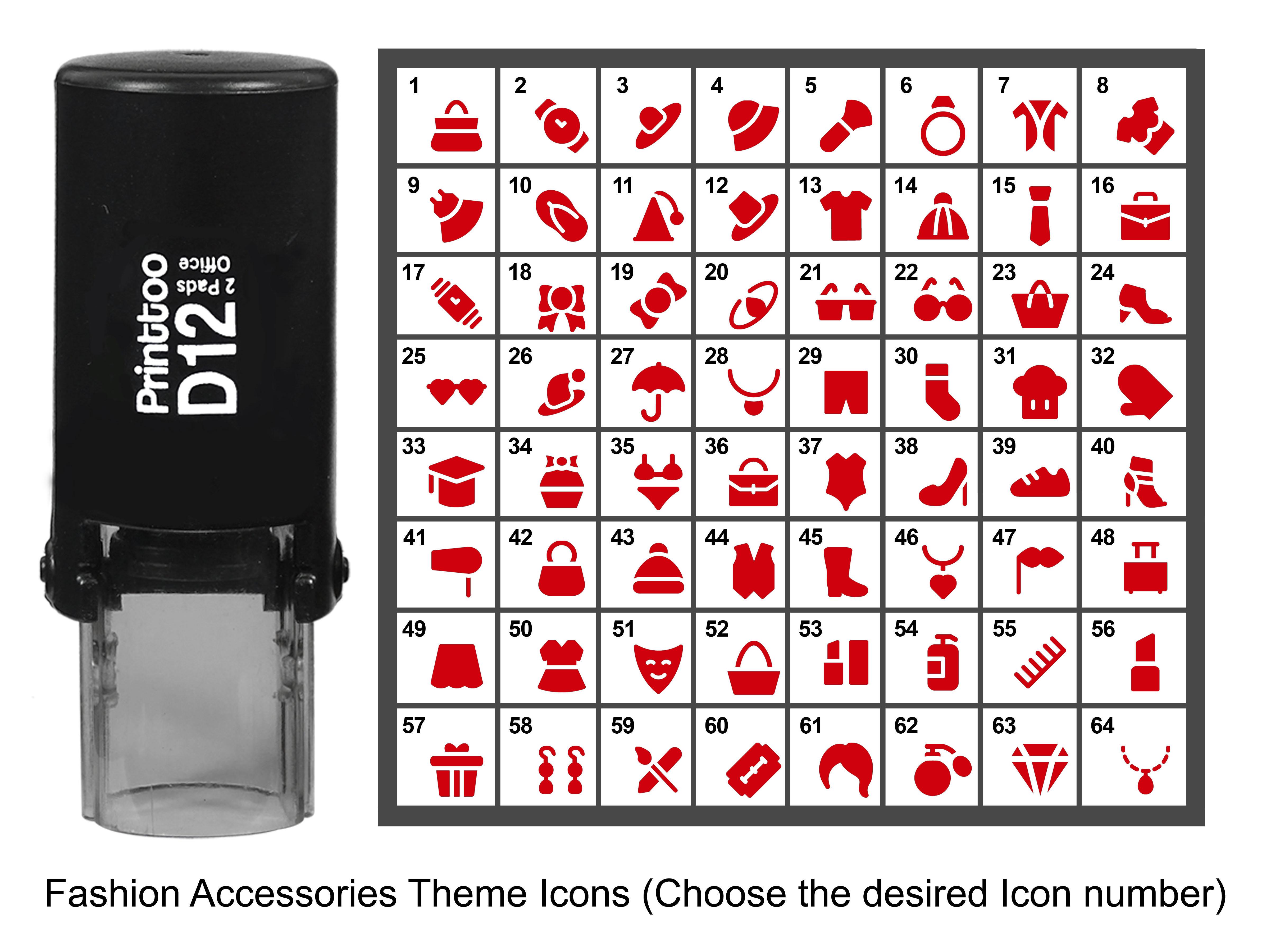 

Printtoo Fashion Accessories Theme Icons Rubber Stamp Self Inking Stamper 12 mm Approx 12 mm Diameter (Impressions-32) червоний