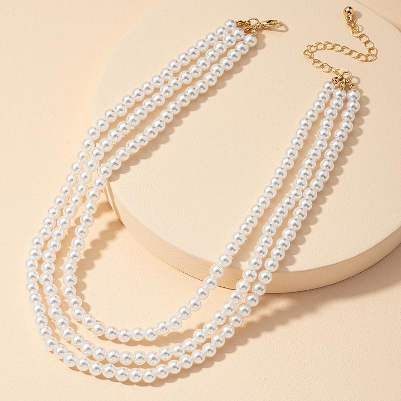 Popular jewelry three-layer pearl necklace new neck jewelry small pearl multi-layer necklace