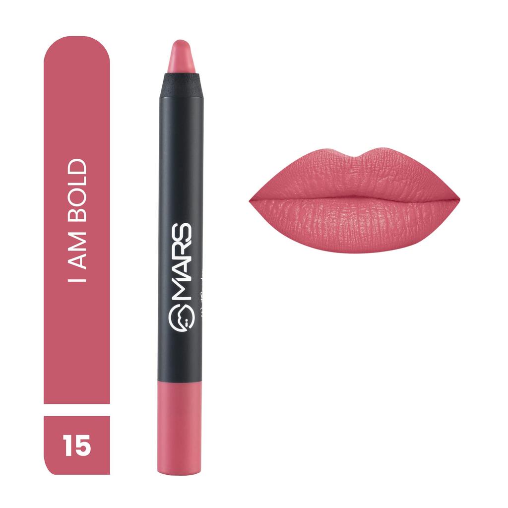 MARS Won't Smudge Won't Budge Matte Lip Crayon | Up To 12 Hours Long Lasting Lipstick | One Swipe Pigmented | Transfer-proof | Free Sharpener (3.5 Gm