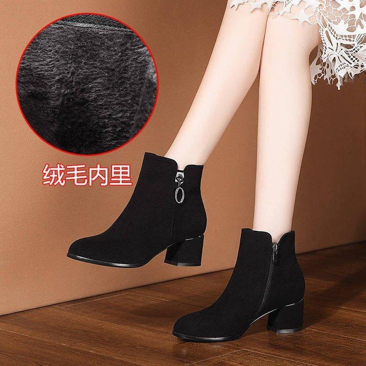 Autumn and Winter New Cotton Shoes Women's Velvet Thick-soled Warm Martin Boots Women's Versatile Short Boots High Heels Women