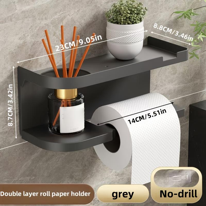 Modern & Wall-Mounted Toilet Paper Holder with Storage Shelf & Drawer - Space-Saving Bathroom Organizer with Knob, Multi-Tier Shelving System