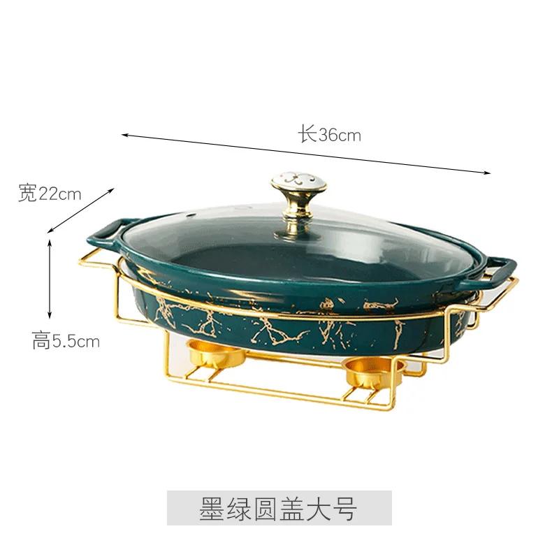 Nordic Style Oval Ceramic Soup Pot Household Hotel Tableware Casserole Holder Candle Heating Fish Plate Binaural Dry Pot