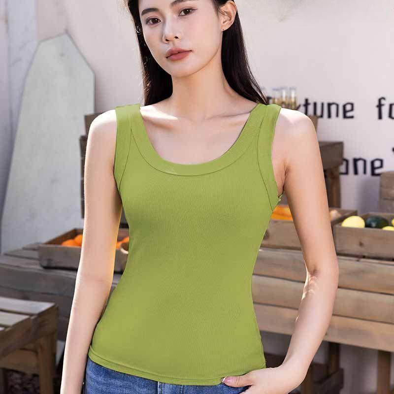 Fashion Women's Ice Silk Ribbed Camisole Top with U-neck and Spaghetti Straps for Summer