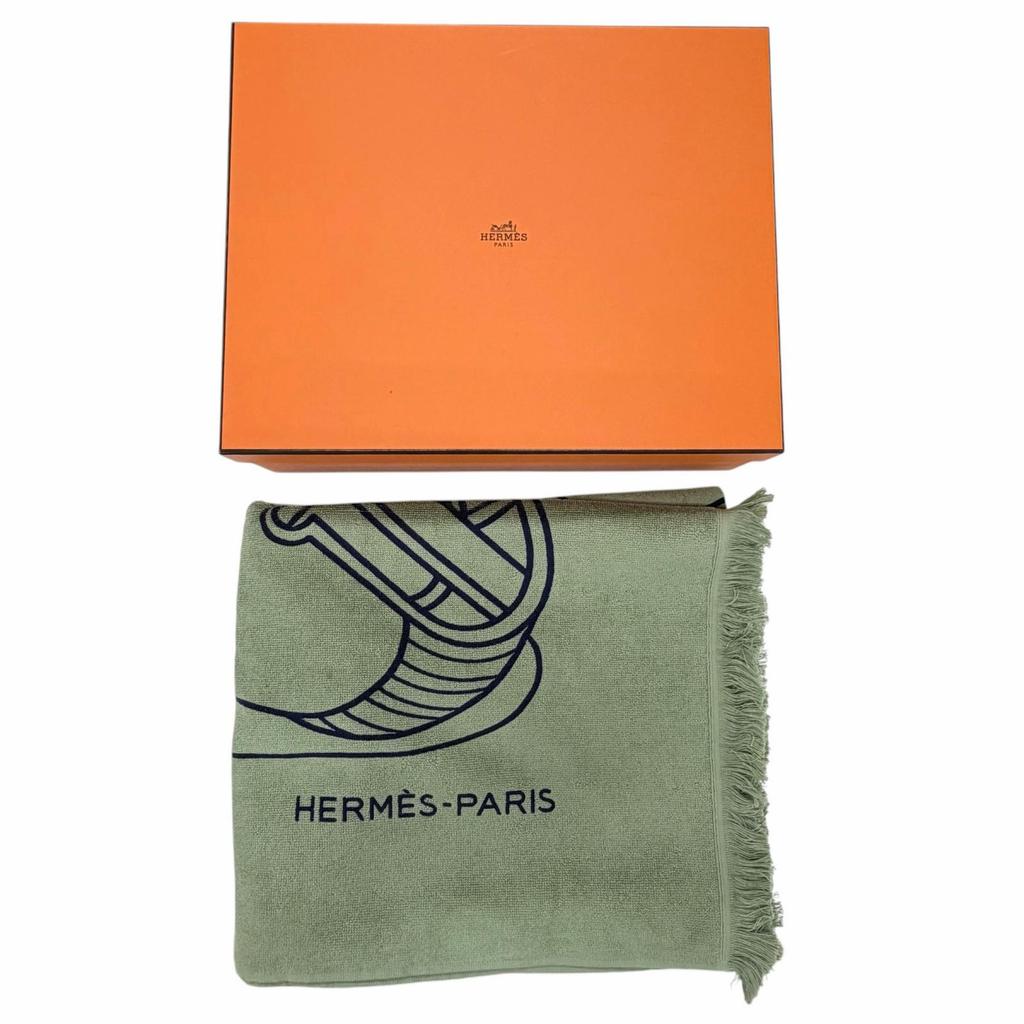 Pristine HERMES towel Yachting Plage Teresa green cotton Women Used