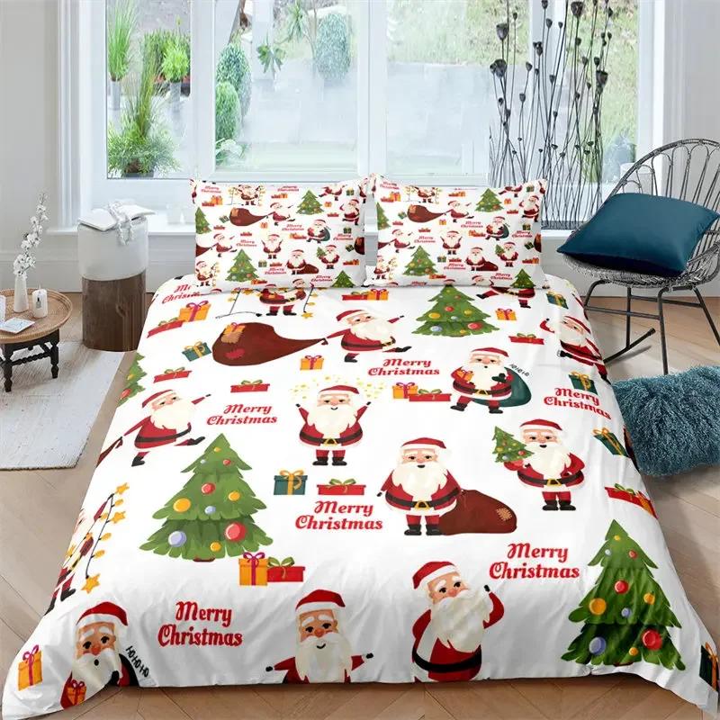 Santa Claus Pattern Bedding Set Christmas Deer Duver Cover Set for Kids Boys Girls Quilt Cover Queen Polyester Comforter Cover
