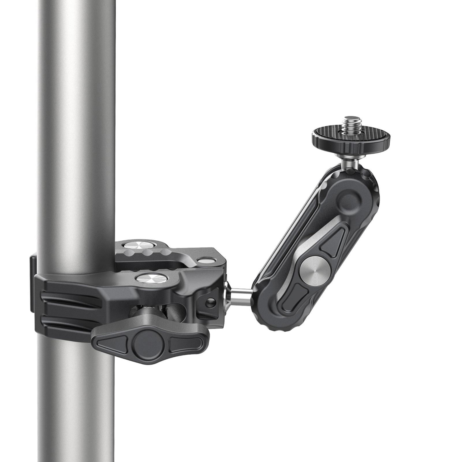 R094 Multi-functional Super Clamp   Mount Clamp Dual 360 degrees  Rotatable  head Aluminum Alloy with 1Celsius4 Inch Screw 3Celsius8 Inch Thread