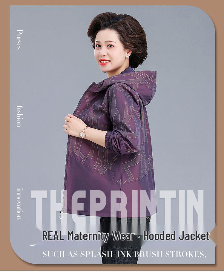 Plus Size Windbreaker Jacket for Moms - Spring & Autumn Loose Fit for Middle-aged & Elderly Women.